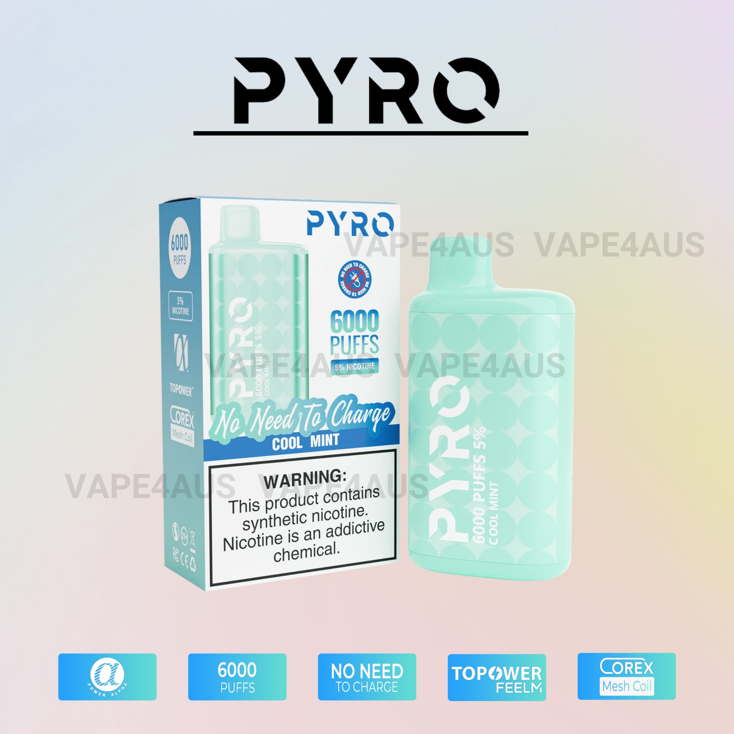 PYRO Vape 6000 Puffs 5% Cool Mint PYRO Vape 6000 Puffs 5% Cool Mint