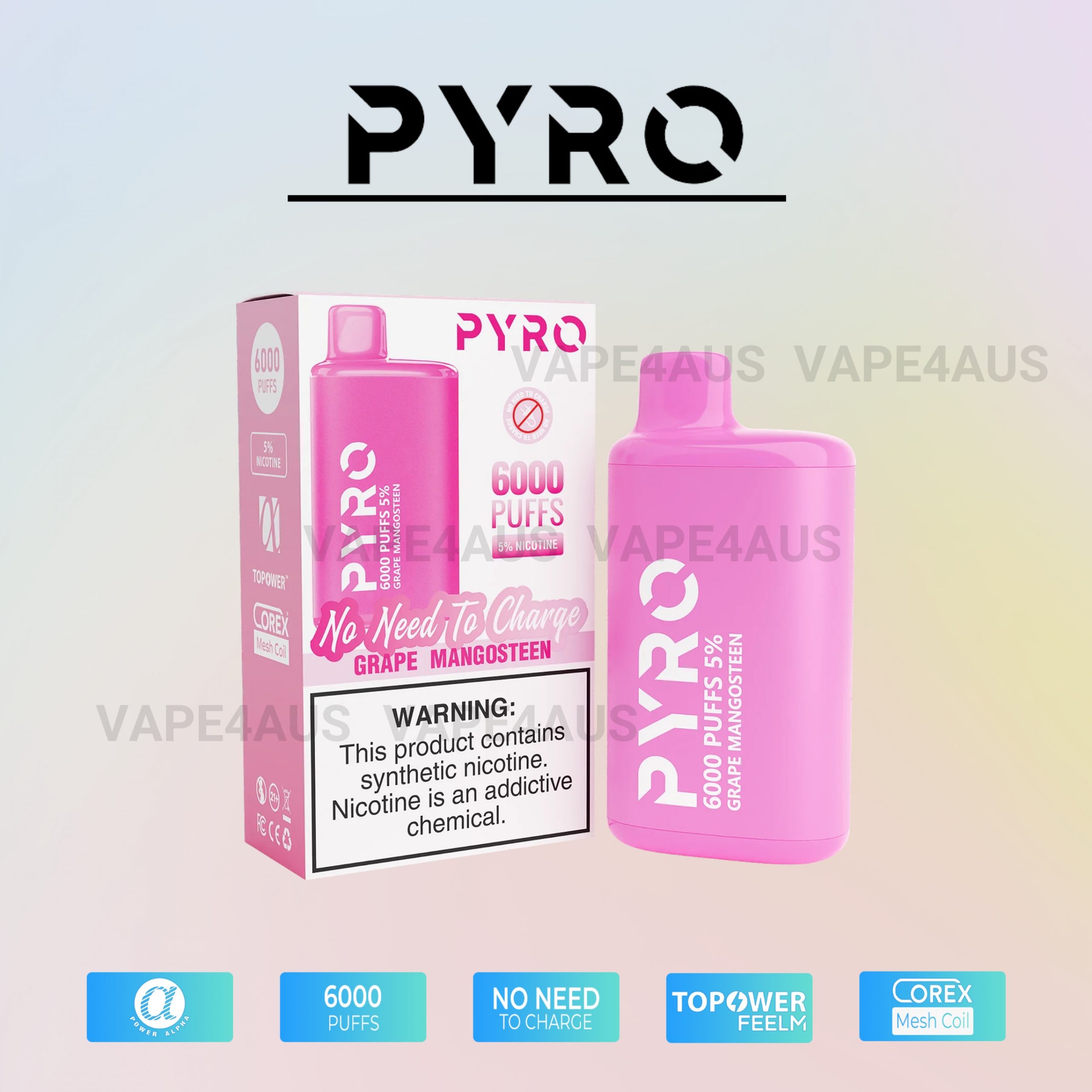 PYRO Vape 6000 Puffs 5% Grape Mangosteen PYRO Vape 6000 Puffs 5% Grape Mangosteen