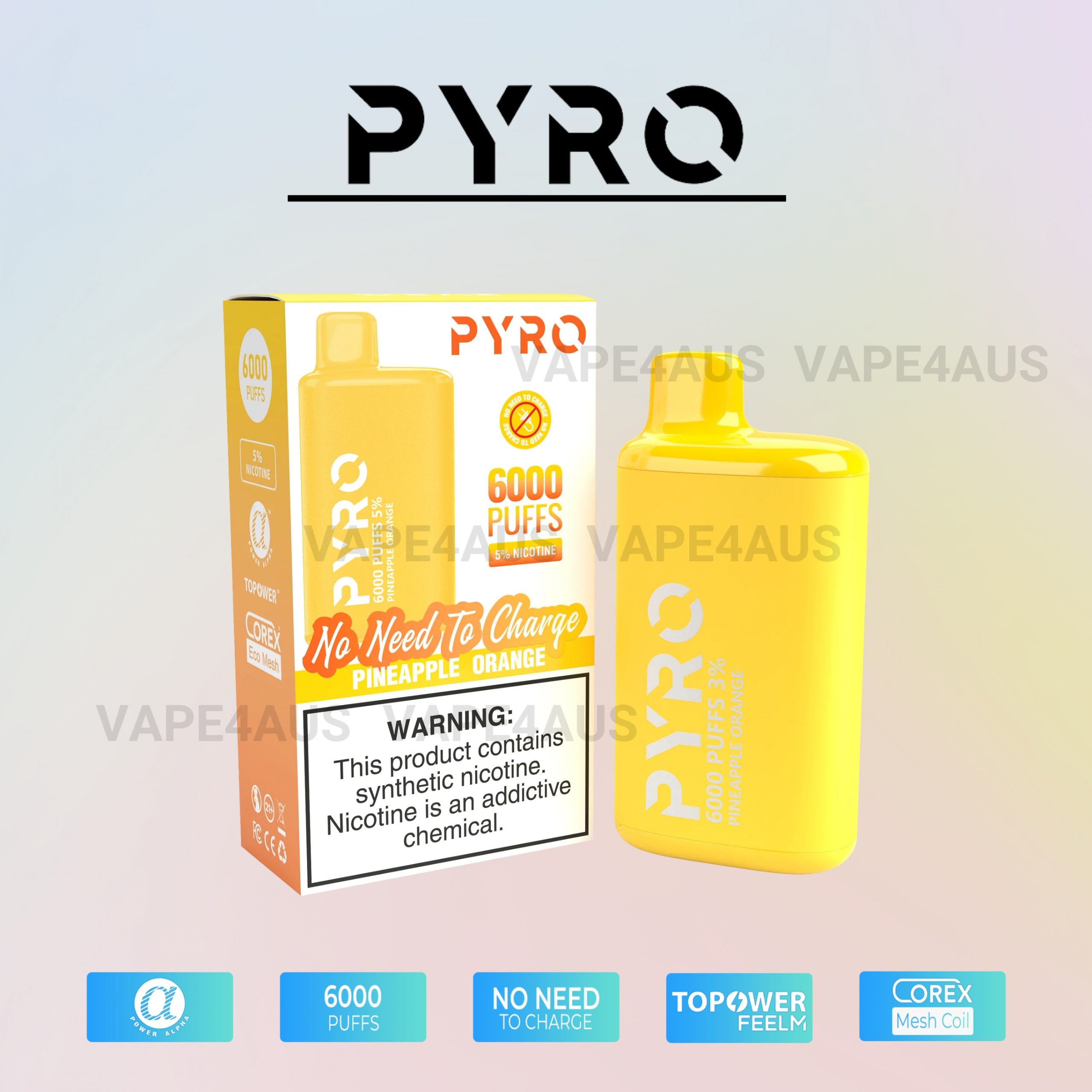 PYRO Vape 6000 Puffs 5% Pineapple Orange PYRO Vape 6000 Puffs 5% Pineapple Orange